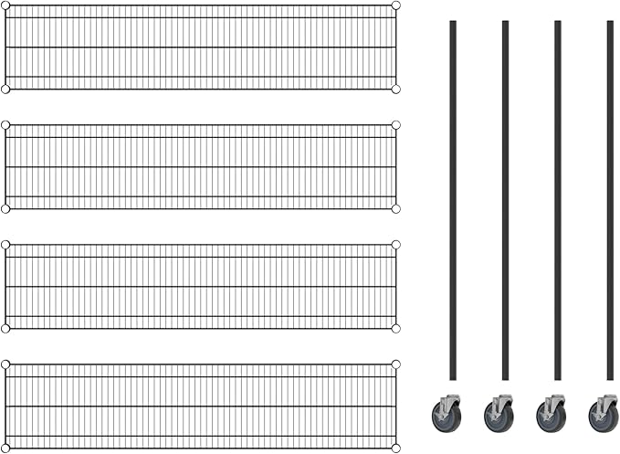 Commercial NSF Listed Black Epoxy Mobile Wire Shelving Kit 14" x 60" x 60", with 4 Shelves Perfect for Warehouse, Walk-in Refrigerator, Freezer, Grocery Store, Restaurant, Dishroom