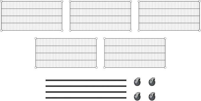 Commercial NSF Listed Black Epoxy Mobile Wire Shelving Kit 21" x 42" x 60", with 5 Shelves Perfect for Warehouse, Walk-in Refrigerator, Freezer, Grocery Store, Restaurant, Dishroom