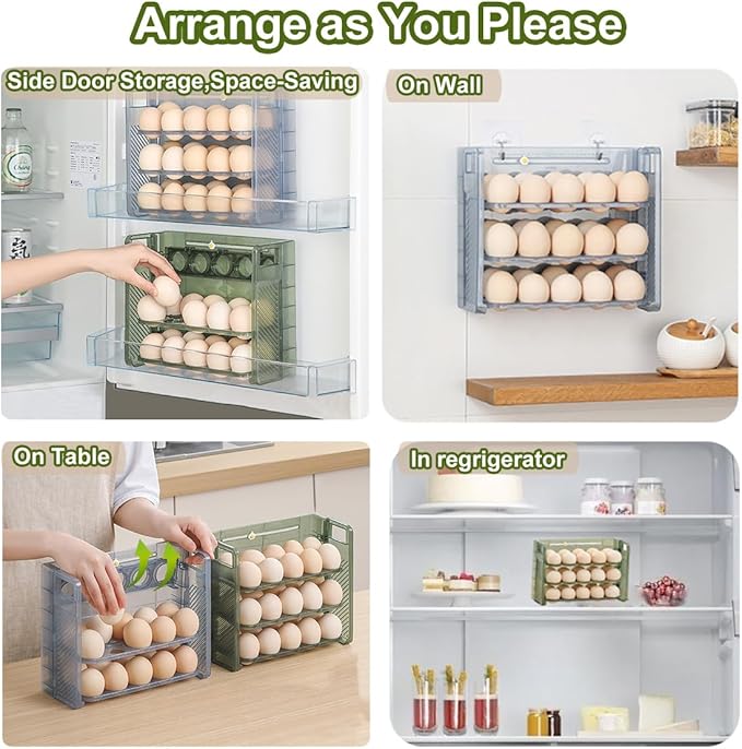Egg Holder For Fridge 30 Grid Egg Fridge Organizer Food-Grade Plastic Container For Refrigerator Flippable Organizer For Refrigerator Holder For Kitchen Storage And Organization