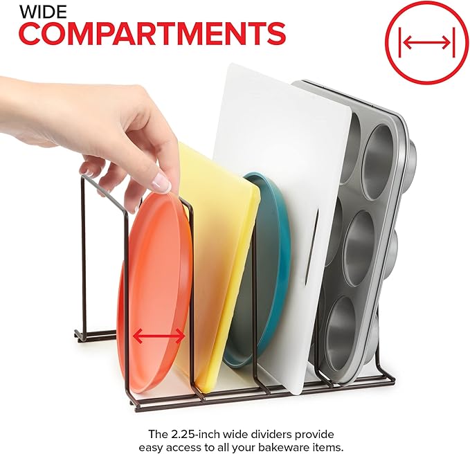 Stock Your Home Kitchen Cabinet Organizer, Bronze (8 Pack) Steel Baking Sheet Holder with 4 Slots for Cabinet, Bakeware Organizer, Divider for Cutting Boards, Pot Lids, Pan Lids, Cookie Sheets