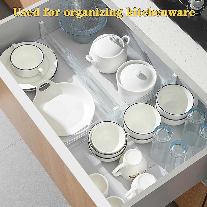 8 Pack Drawer Dividers for Clothes, 3.15" High 11.34"-19.69" Adjustable Expandable Dresser Drawer Organizer, Clear Plastic Separators for Dresser, Baby Clothing, Underwear, Cosmetic