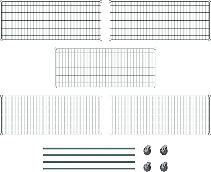 Commercial NSF Listed Green Epoxy Mobile Wire Shelving Kit 24" x 60" x 60", with 5 Shelves Perfect for Warehouse, Walk-in Refrigerator, Freezer, Grocery Store, Restaurant, Dishroom
