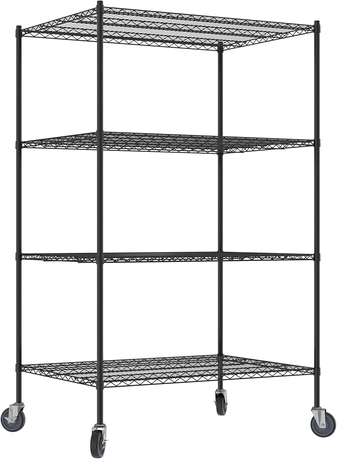 Commercial NSF Listed Black Epoxy Mobile Wire Shelving Kit 36" x 48" x 80", with 4 Shelves Perfect for Warehouse, Walk-in Refrigerator, Freezer, Grocery Store, Restaurant, Dishroom