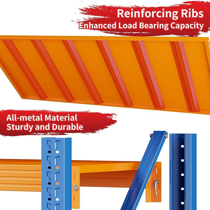48" W Garage Shelving 3000LBS Garage Shelving Heavy Duty 4-Tier Metal Storage Shelves Adjustable Shelf Unit Storage Rack for Basement Supermarket Warehouse 48" W x 20" D x 78" H Blue-Orange