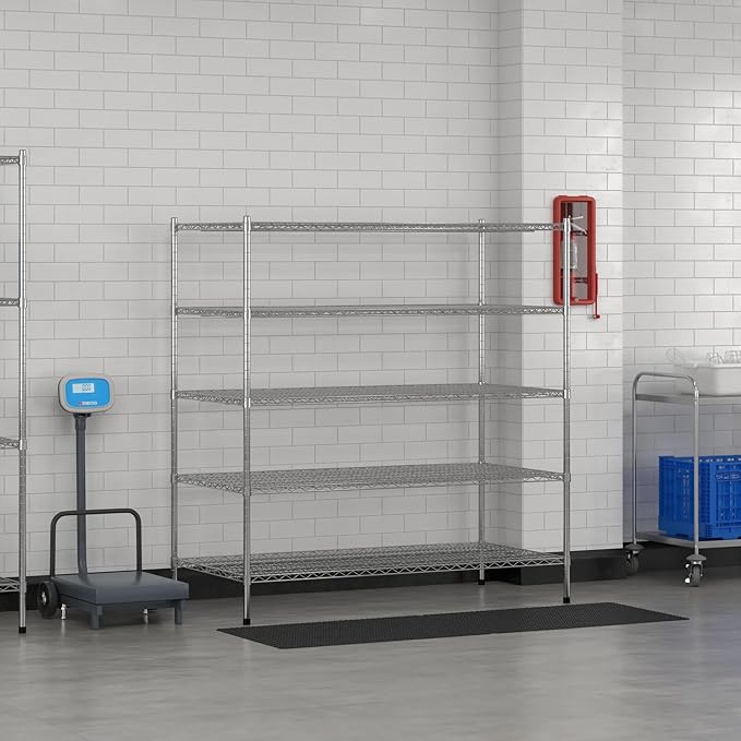 Commercial NSF Listed Chrome Stationary Wire Shelving Kit 30" x 60" x 64", with 5 Shelves Perfect for Warehouse, Walk-in Refrigerator, Freezer, Grocery Store, Restaurant, Dishroom
