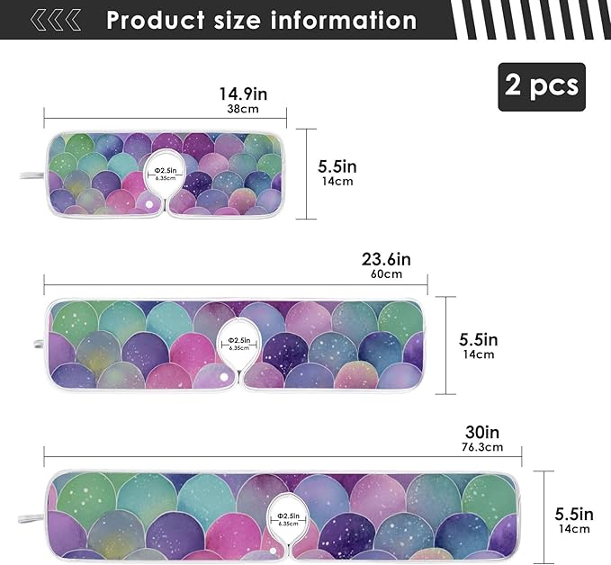 2 PCS Kitchen Sink Splash Guard 23.6 Inch Faucet Mat for Kitchen Sink Bathroom Sink Faucet Absorbing Drip Drain Mat Pad Microfiber Soft Washable Watercolor Mermaid Scales Starfish