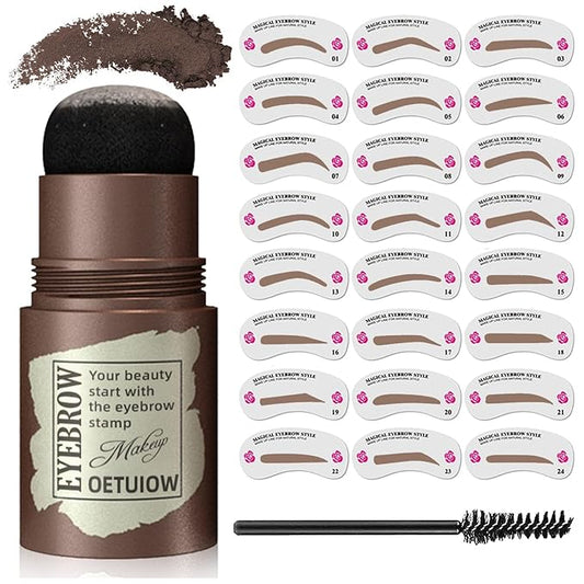 Eyebrow Stamp and Eyebrow Stencil Kit, Eye Brow Stencil Kit for Beginners 24 Reusable and Washable Eyebrow Shaping Kit, Brow Stencil and Stamp Kit Smudge-Proof & Long-Lasting (Black Brown)
