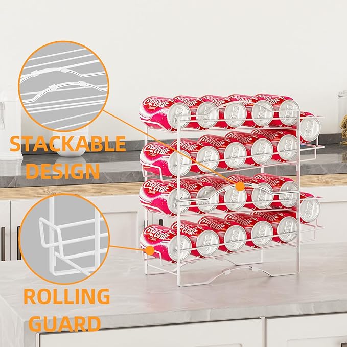 GILLAS 2 Pack Soda Can Organizer Rack for Pantry, Stackable Beverage Soda Can Storage Dispenser Holder for Refrigerator, Cabinet, White
