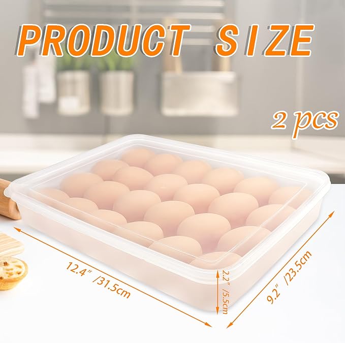 2 Pack Deviled Egg Containers with Lid,Clear Portable Storage Carrier Egg Holder,Stackable Plastic Egg Tray Carrier for Fridge,Kitchen,Keep Fresh(48 Eggs)