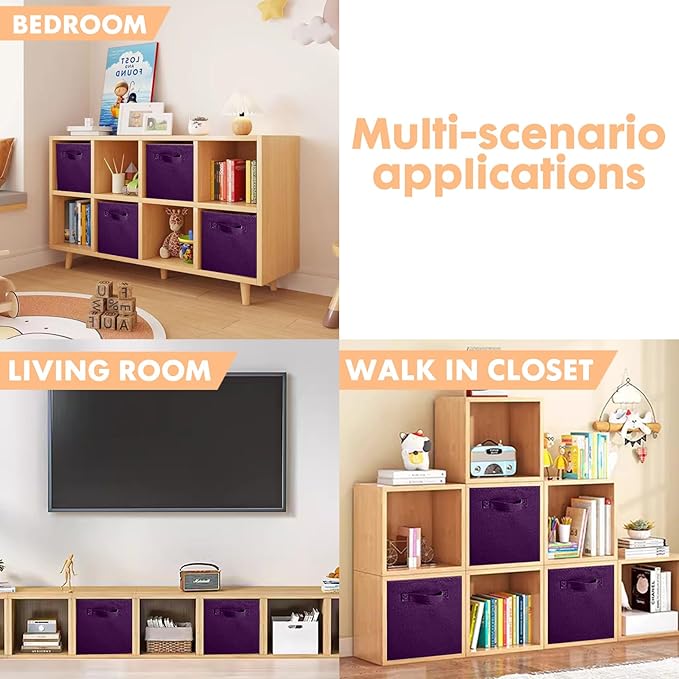 ShellKingdom Storage Bins, Foldable Fabric Storage Cubes And Cloth Organizer Drawer For Closet And Toys, 13 X 13 X 13 INCH, 2 Pack (Purple)