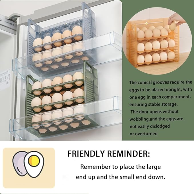 Egg Holder For Fridge 30 Grid Egg Fridge Organizer Food-Grade Plastic Container For Refrigerator Flippable Organizer For Refrigerator Holder For Kitchen Storage And Organization