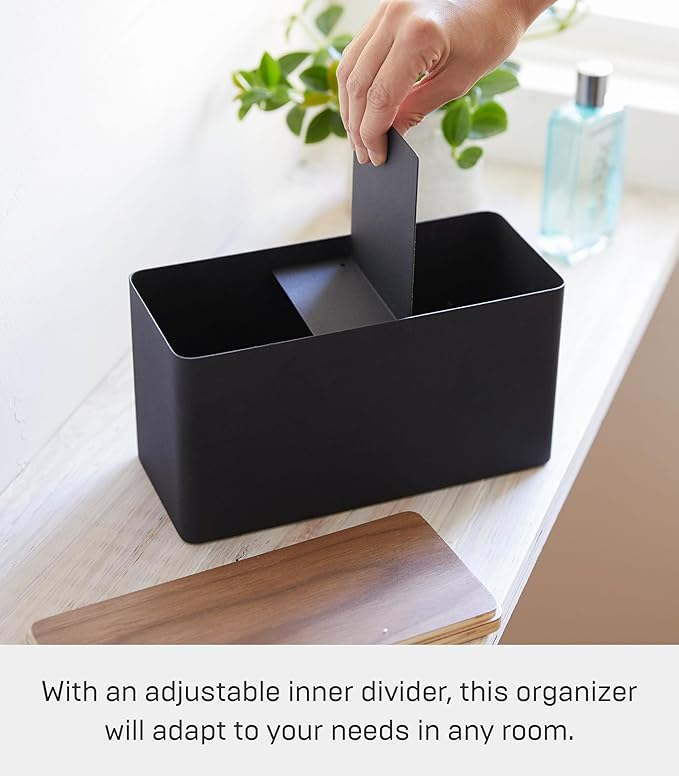YAMAZAKI Home Rin Countertop Organizer Bathroom Kitchen Counter Organizer Metal Toiletries Holder - Steel + Wood