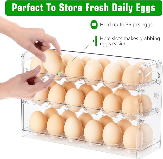 Tobeelec Clear Egg Holder for 36 Eggs, Egg Storage for Refrigerator, PET Egg Container for Kitchen Countertop, Egg Dispenser, Egg Tray