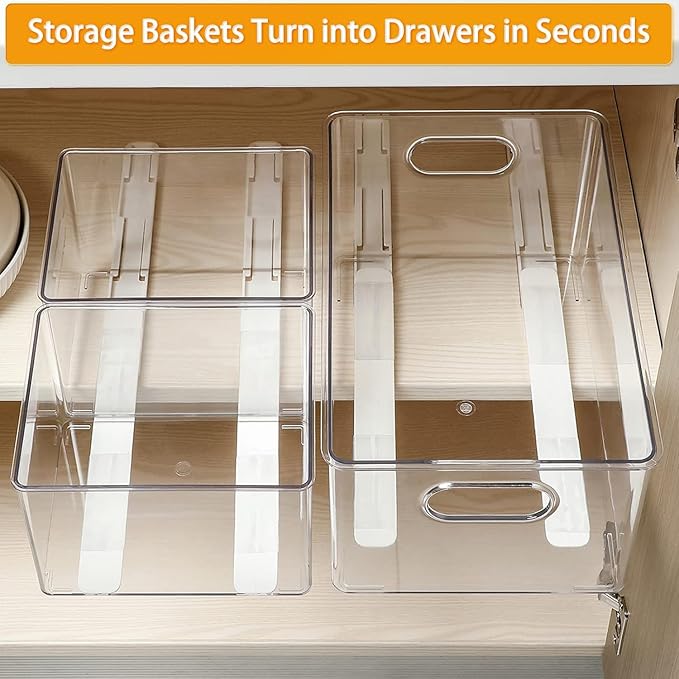 Pull Out Rail for Baskets or Bins.Storage and Organization Accessories for Cabinet,Shelves.DIY Drawer Organizers Slides.2 Packs,White (1)