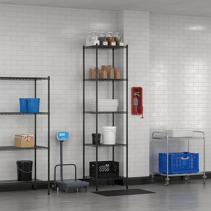 Commercial NSF Listed Black Epoxy Stationary Wire Shelving Kit 21" x 24" x 96", with 5 Shelves Perfect for Warehouse, Walk-in Refrigerator, Freezer, Grocery Store, Restaurant, Dishroom