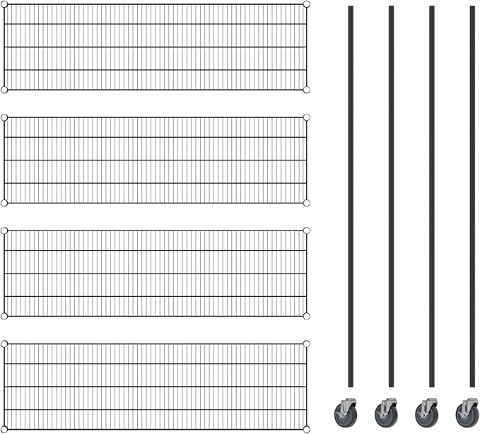 Commercial NSF Listed Black Epoxy Mobile Wire Shelving Kit 18" x 60" x 80", with 4 Shelves Perfect for Warehouse, Walk-in Refrigerator, Freezer, Grocery Store, Restaurant, Dishroom