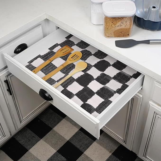 Quttisay Drawer and Shelf Liner for Kitchen Cabinets,Non-Adhesive Cabinet Liner,Non Slip Waterproof Drawer Liner,Easy to Clean Strong Grip Kitchen Liner for Cupboard,Dresser,Shelves (12In x 16.4FT)