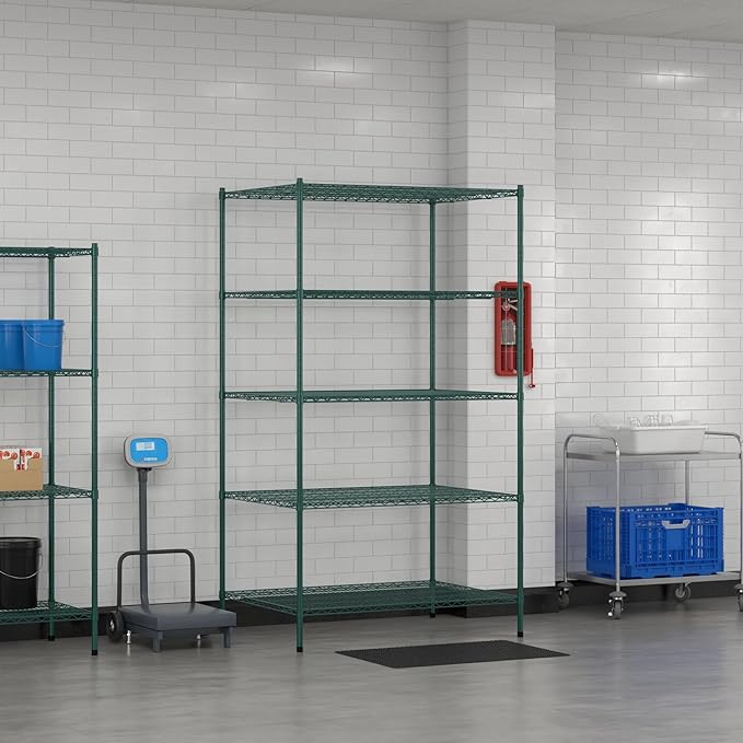 Commercial NSF Listed Green Epoxy Stationary Wire Shelving Kit 36" x 48" x 86", with 5 Shelves Perfect for Warehouse, Walk-in Refrigerator, Freezer, Grocery Store, Restaurant, Dishroom