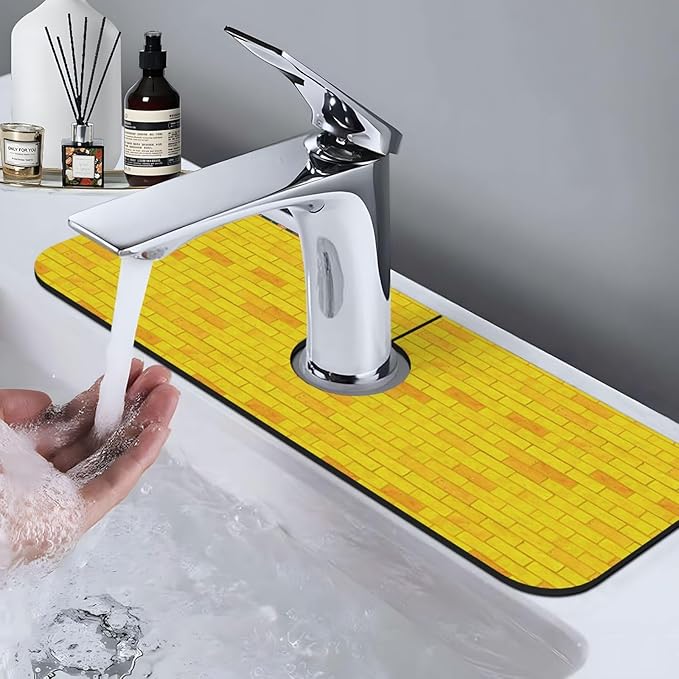 Yellow Bricks 15" X 5.5" Kitchen Sink Splash Guard Faucet Faucet Guard Draining Mat Sink Splash Guard Faucet Kitchen Bathroom