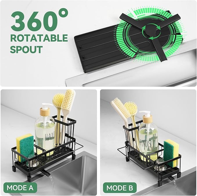 Sponge Holder for Kitchen Sink with Tall Brush Holder and Dishcloth Rack, Rustproof Stainless Steel Sink Caddy, Kitchen Countertop Organizers and Soap Dispenser.
