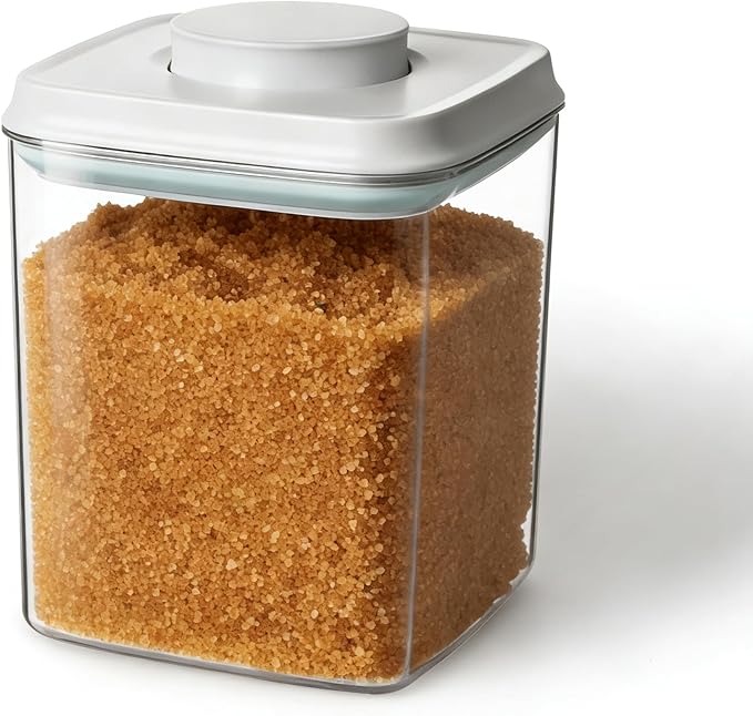 Food Storage Container with Lid, 2.8 Qt Airtight Pantry Canister, BPA-Free Plastic Flour Sugar Storage Container, One-Touch Press-to-Open Lid, Stackable Clear Jar for Rice, Cereal, Coffee, Brown Sugar