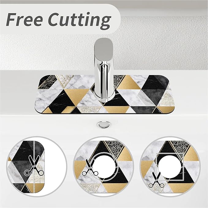 Kitchen Sink Splash Guard，marble geometric triangles Faucet Mat Sink Gadgets-Super Absorbent Fast Drying Mat Drip Catcher for Kitchen, Bathroom,Sink Mat, Dish Drying Mat, Bathroom(15" X 5.5" )