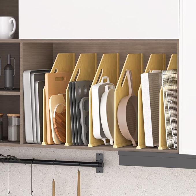 6 Pack Wood Tray Dividers for Cabinet, Cookie Sheet Organizer for Cabinets, No-Cut Kitchen Cabinet Dividers, Cookie Trays for Kitchen, Utility Rooms, Pantry Storage