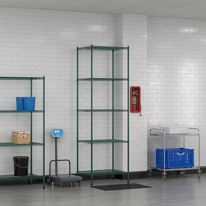 Commercial NSF Listed Green Epoxy Stationary Wire Shelving Kit 24" x 30" x 96", with 5 Shelves Perfect for Warehouse, Walk-in Refrigerator, Freezer, Grocery Store, Restaurant, Dishroom