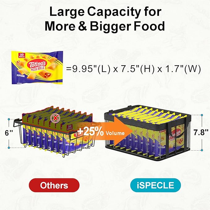 iSPECLE Chest Freezer Organizer Bins - 6 Pack Large Stackable Deep Freezer Organizer Bins for 10 to 20 Cu.Ft Easy Get Bottom Foods, Chest Freezer Organizer Prevent Frozen Food Waste, Black