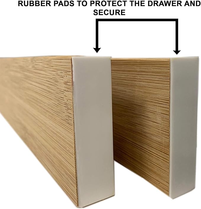 HUJI 4 PCS Bamboo Drawer Dividers Organizers For Bed Room, Bathroom, Kitchen, Garage, Great To Organize Clothes Kitchen Utensils Tools Shirts Socks Towels (2 PACK)