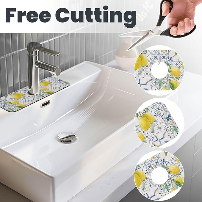 Lemon Mexican Blue Tilt Kitchen Sink Splash Guard Faucet Mat 1 Pcs, Absorbent Fast Drying Mat Gadgets Splash Guard For Bathroom 15 X 5.5 Inches