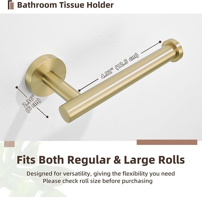 APLusee Toilet Paper Holder Brushed Gold, 304 Stainless Steel Heavy-Duty Tissue Holder for Bathroom Powder Room, Wall Mounted