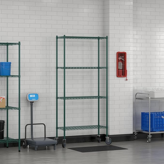 Commercial NSF Listed Green Epoxy Mobile Wire Shelving Kit 14" x 36" x 80", with 4 Shelves Perfect for Warehouse, Walk-in Refrigerator, Freezer, Grocery Store, Restaurant, Dishroom