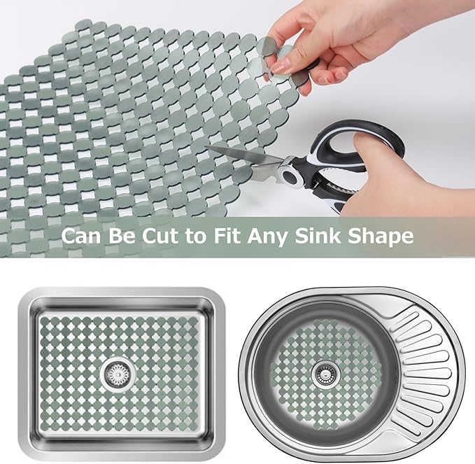 Kitchen Sink Mat for Stainless Steel/Ceramic Sinks,2 Pack Dish Sink Mats for Kitchen Sink with Scissors, Fast Draining,Easy to Clean,DIY Cut,15.7 X 11.8 Inch(Green)