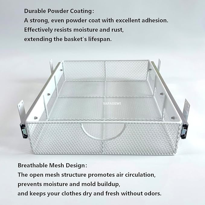 Pull Out Closet Drawer for Clothes | Sliding Wire Basket for Wardrobe Cabinets | Roll Out Storage Organizer | Side Mounting | for Home, Kitchen,Pantry