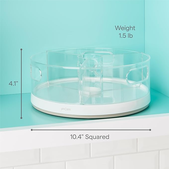 YouCopia Crazy Susan Lazy Susan Organizer,3 BPA-Free Removable Clear Bins with Handles,Rotating Storage Turntable for Kitchen Cabinet,Pantry and Bathroom Organization,(Pack of 6)