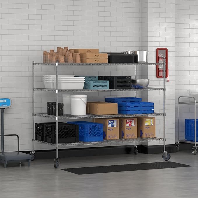Commercial NSF Listed Chrome Mobile Wire Shelving Kit 36" x 72" x 60", with 4 Shelves Perfect for Warehouse, Walk-in Refrigerator, Freezer, Grocery Store, Restaurant, Dishroom