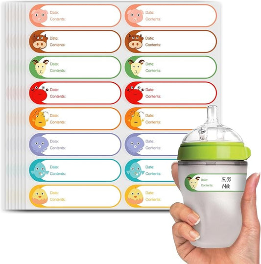 Printholic 512pcs 1" x 4" Baby Milk Bottle Labels to Write On, No Residue Food Storage Labels for Kitchen, Mason Jar Labels, Freezer Labels Removable, Food Labels Cartoon Waterproof