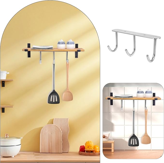 Sewroro Cabinet Mug Hooks Rack, Screw Mounted 3-Hook Hanging Cup Organizer, Vertical Coffee Mug Holder for Kitchen Storage and Cup Drying