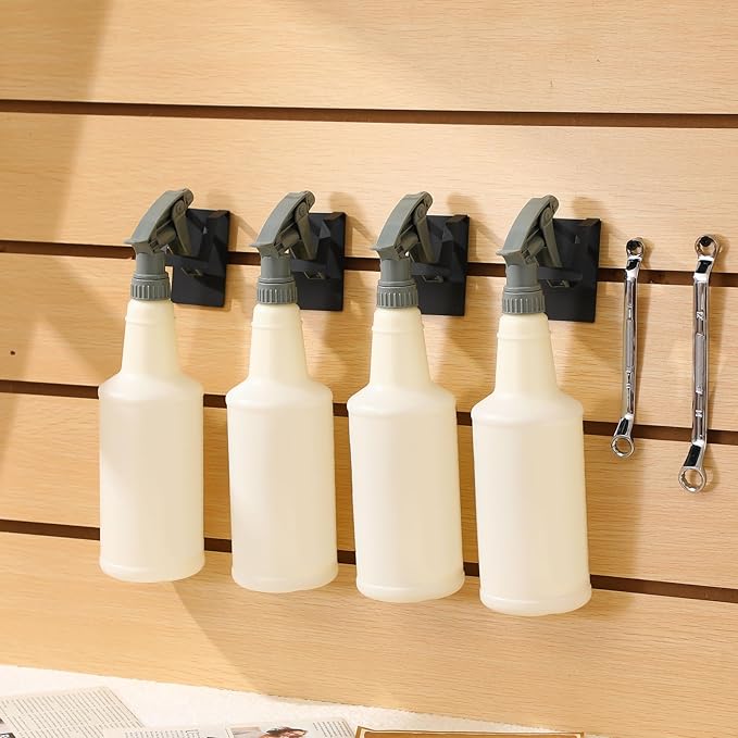 Otoolling 6 Pcs Adhesive Spray Bottle Hanger Wall Mount Metal Spray Bottle Hooks, Non Drilling Sprayer Bottles Holder Stubborn Adhesive Black Universal Easy Clean for Wall Cabinet Kitchen Under Sink