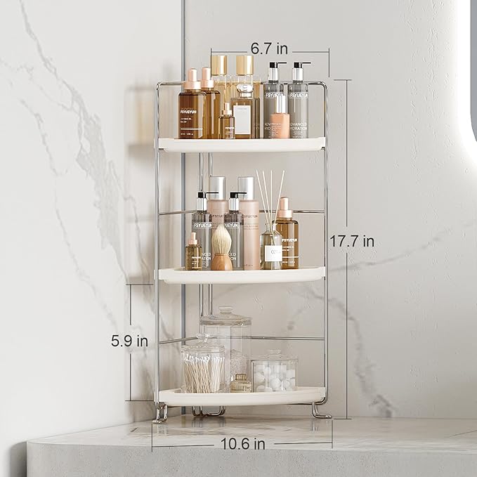 FSyueyun 3-Tier Bathroom Corner Shelf Organizer Countertop, Kitchen Spice Rack Vanity Tray Perfume Makeup Organizer Cosmetic Storage Tray Standing Shelf (Sliver)