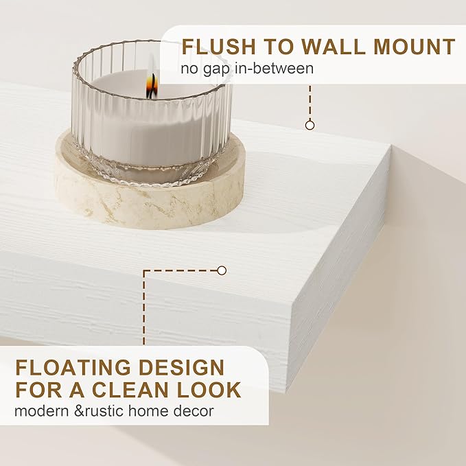Fun Memories Floating Shelves for Wall, 55Inch Floating Shelves Set of 2, Hanging Shelf with Invisible Brackets, Wood Shelves for Living Room, Bedroom, Kitchen, White