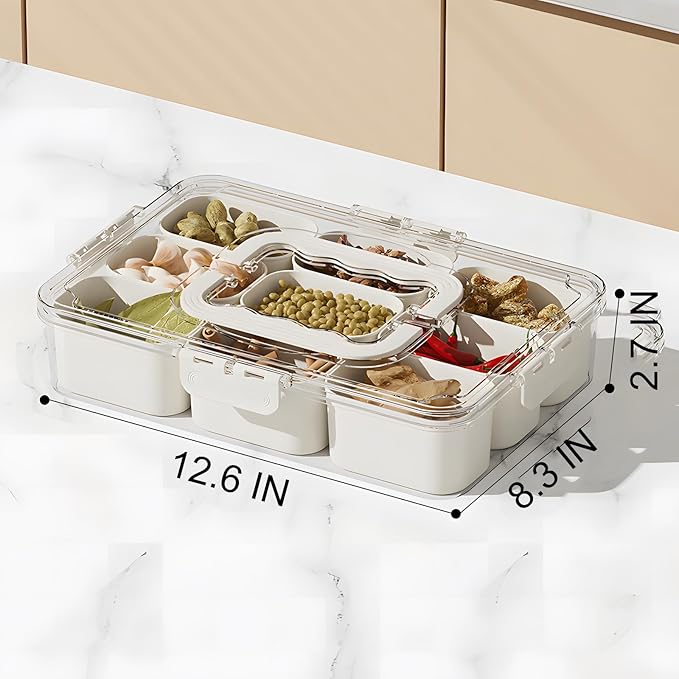 Divided Veggie Tray with Lid and Handle 9 Compartment Serving Tray with Dividers Portable Travel Snack Containers Stackable Snackle Box Charcuterie Container for Fruit,Vegetable,Salad (9 Containers)