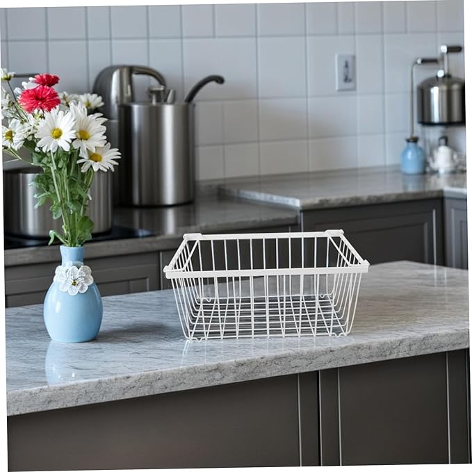 Chest Freezer Organizer With Folding Handle: Stackable Bin Basket Meat Storage Container - Vertical Sides Wire Ventilation Hanging Rack For Upright Deep Refrigerator
