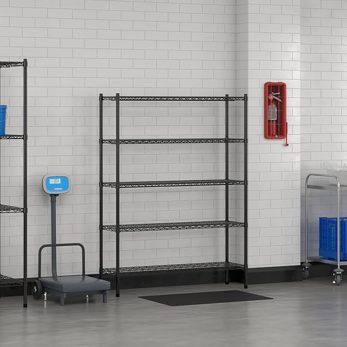 Commercial NSF Listed Black Epoxy Stationary Wire Shelving Kit 14" x 48" x 64", with 5 Shelves Perfect for Warehouse, Walk-in Refrigerator, Freezer, Grocery Store, Restaurant, Dishroom