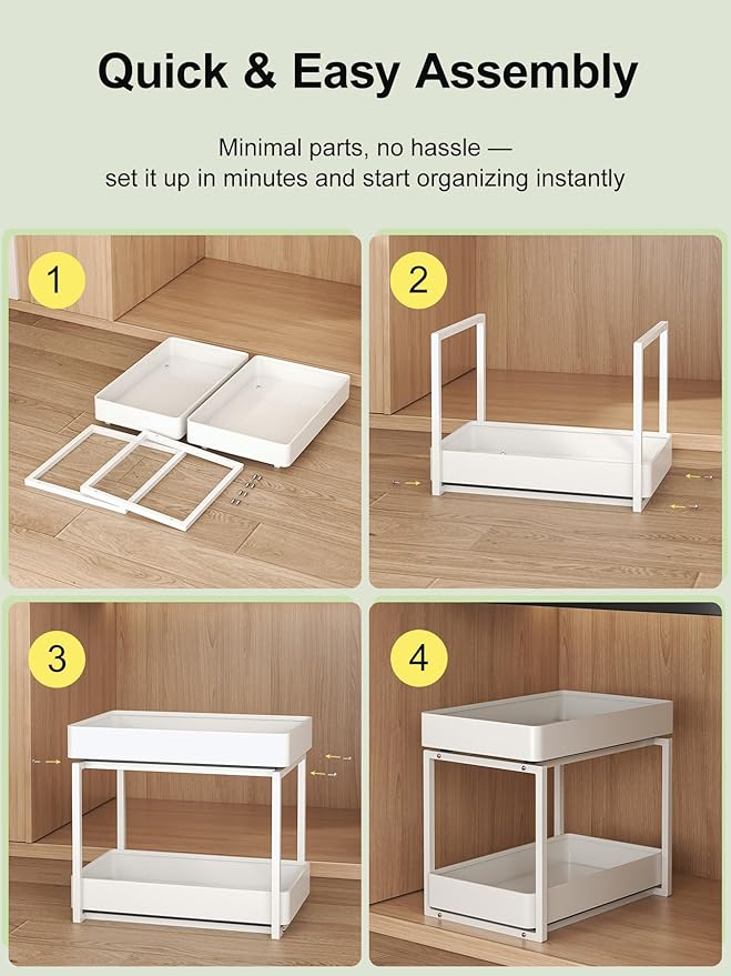 2 Tier Pull Out Cabinet Organizer with Sliding Basket Bathroom Cabinet Organizer, Bathroom Kitchen Multi-Purpose Under Sink Organizer and Storage Cabinet in Metal 1 pack