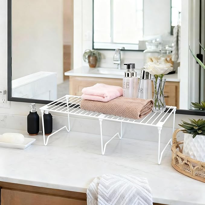 1/2-Piece Set cabinet organizer shelf,kitchen counter shelf,Foldable Pantry Shelf,Plate, Dish,Rustproof Metal Storage Organizer (1, White)