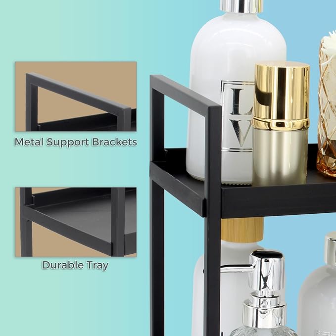 2-Tier Countertop Organizer for Bathroom – Cosmetic Organizer Rack and Storage Shelf for Bedrooms, Offices, Kitchen Counters, and Under Sinks (Black)