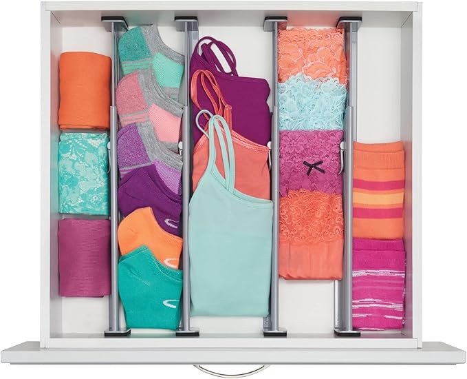 mDesign Expandable Dresser Drawer Organizer, Adjustable Drawer Divider, Foam Ends, Strong Secure Hold, Locks in Place, Separators for Closet, Cabinet Storage, Ligne Collection, 4 Pack, Gray/Black