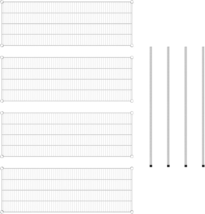 Commercial NSF Listed Chrome Stationary Wire Shelving Kit 21" x 60" x 54", with 4 Shelves Perfect for Warehouse, Walk-in Refrigerator, Freezer, Grocery Store, Restaurant, Dishroom